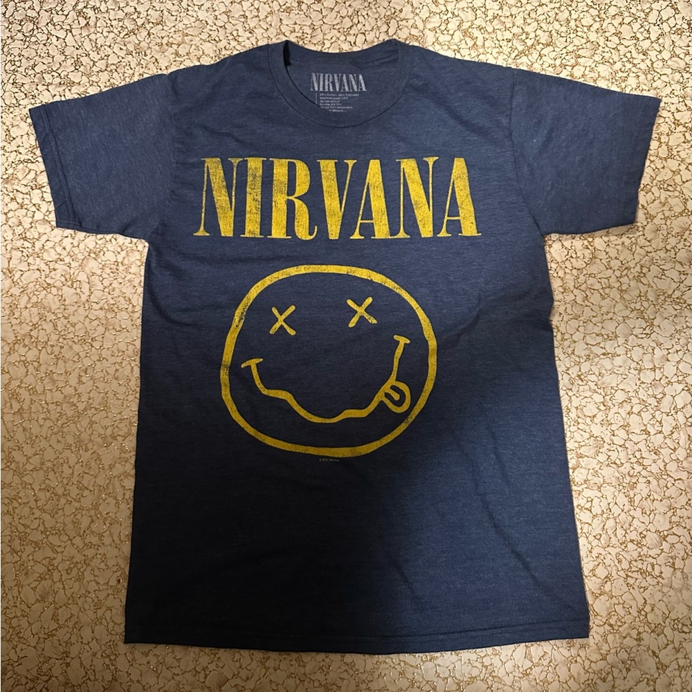NIRVANA Heathered Navy and Yellow Graphic T-Shirt 😋